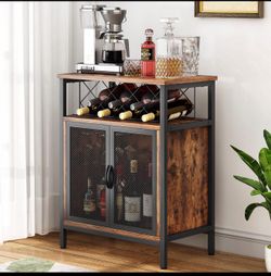 42” Industrial Wine Bar Cabinet – Rustic Brown/Black – New