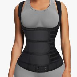 FeelinGirl Waist Trainer for Women Latex Waist Trainers Vest Plus Size Waist Cincher Corset 3 Belts Hooks Steel Bones