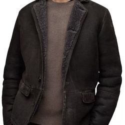 AllSaints Grey Fenton Shearling Jacket
