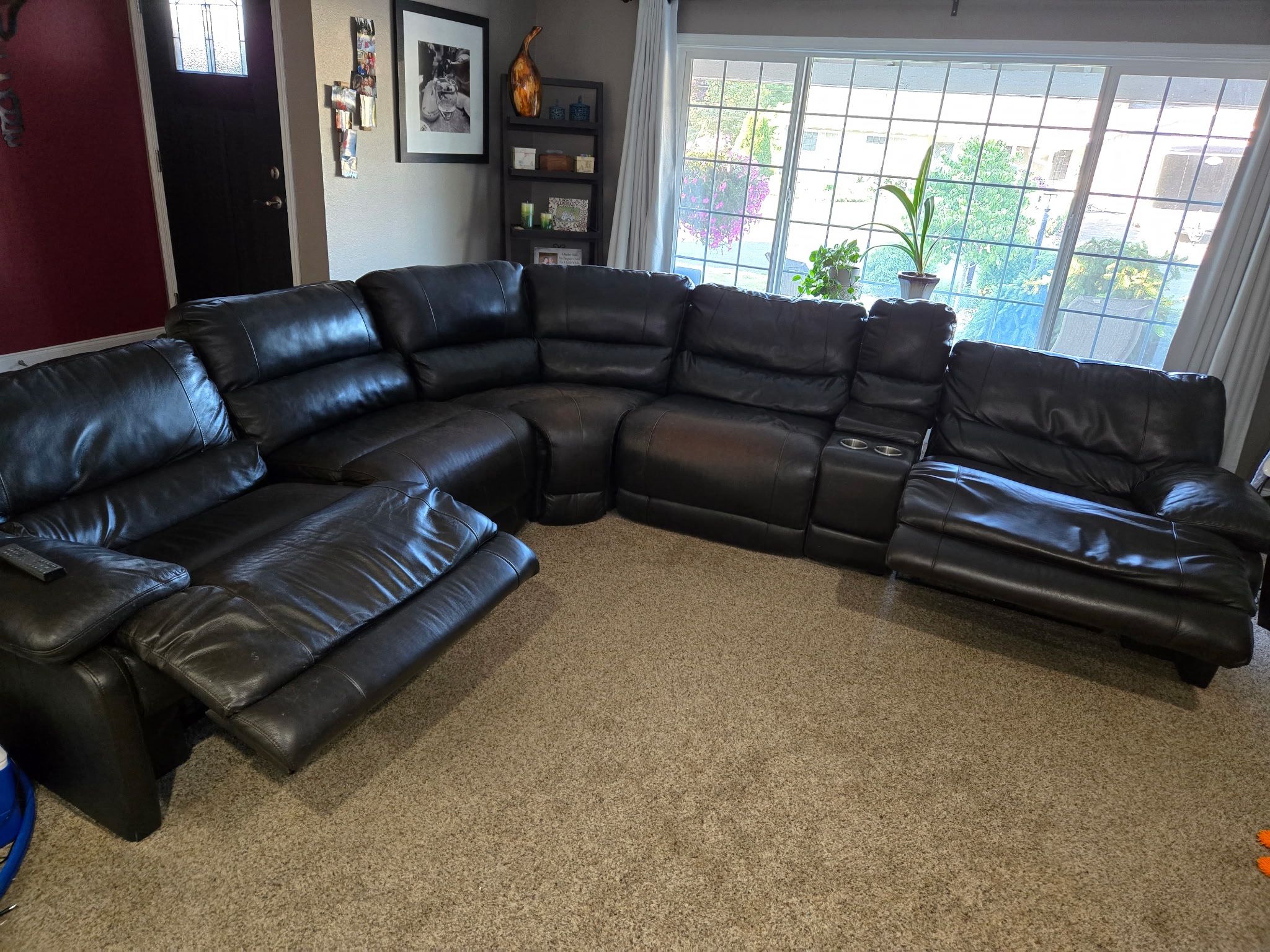 Need To Sell. Brown Leather 3 Recliners sectional