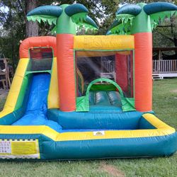 Inflatable 15' Palm Tree Combo Moonwalk Jump House with Water Slide (No water hose included)
