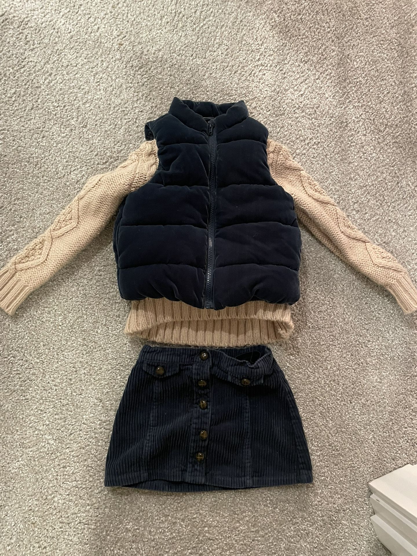 Gymboree Set, Puffer Vest, Warm Sweater And Skirt, Size 4