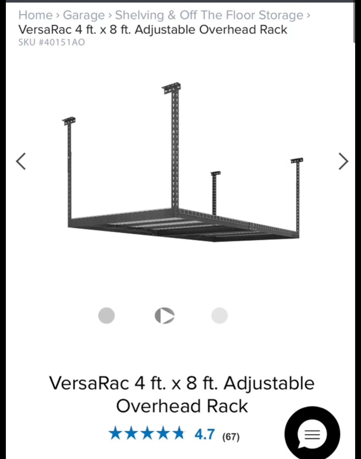 VersaRac 4ft X 8ft Adjustable Rack Overhead Rack