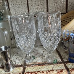 9 Godinger Shannon Crystal Wheat Flower Footed Iced Tea Frozen Cocktail Glasses