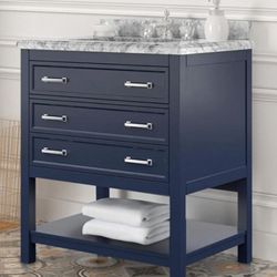 Brand New Blue Shaker Bathroom 31' Inch Vanity w Marble Countertop + Sink 