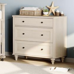 3 Drawer Baby Dresser, Wide Dresser Kids Dresser, Mid-Century Modern Wooden Closet Storage Organizer, Small Bedroom Dressers