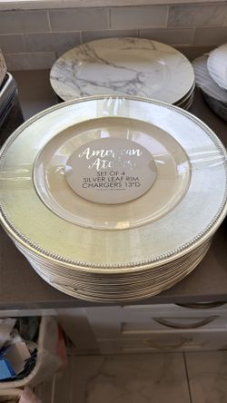 Silver Leaf Rim Chargers 13” D 24 pieces