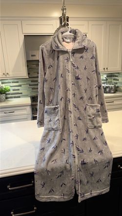 Fleece Zip-Up Robe with Floral Print