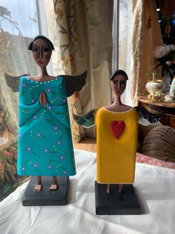 3 hand painted wooden angels