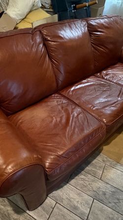 Brown Leather 3-Seater Sofa