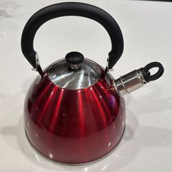 Mr. Coffee Stainless Steel Red Whistling Tea Kettle 1.8 Qt
