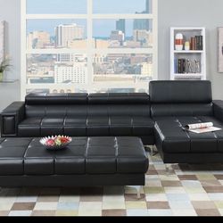 Brand New Black L Shape Sectional With Extra Large Ottoman In Black Or White 