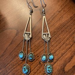Handmade Signed Indian Turquoise Earrings
