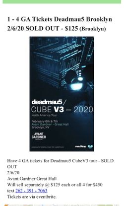 Deadmau5 2/6/20 Brooklyn. Sold out!