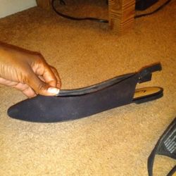 Fioni Shoes Black Pointed Flats SIZE 9 back out buckle & strap.