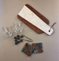Home Bar Bundle - whiskey glasses, stones, board and coasters