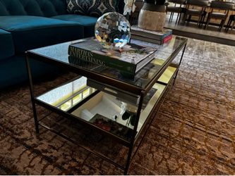 Modern Gold Metal & Glass Coffee Table – 43” x 20”