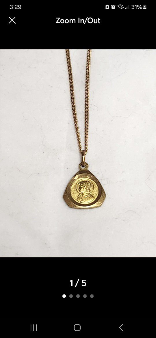Vintage Gold Plated Engraved Patron Saint Elizabeth Ann Seton Necklace & Pendant