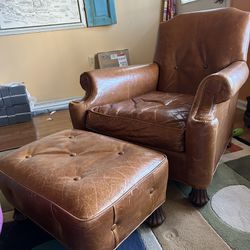 Brown Leather Chair and Ottoman