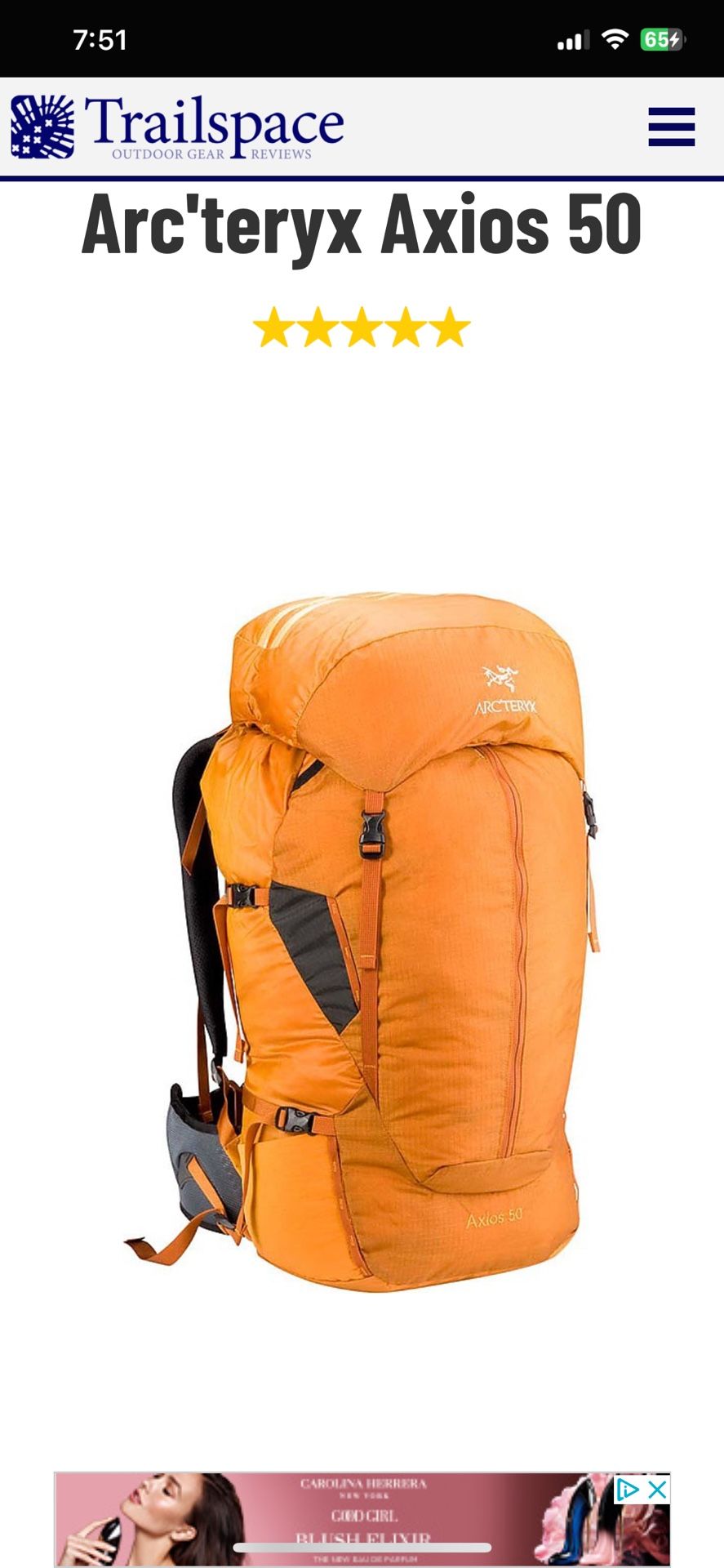 Arcteryx Axios 50 Hiking Trail Light Framed Backpack
