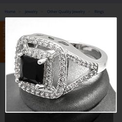 1.78ctw Man-made Onyx & White Topaz Ring Size 7 Ring NEW