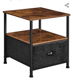 Nightstand, 3-Tier Bedside Table with Drawer, 2 Shelves, Fabric Drawer Dresser, Industrial End Table, for Hallway, Closet, Rustic Brown and Black