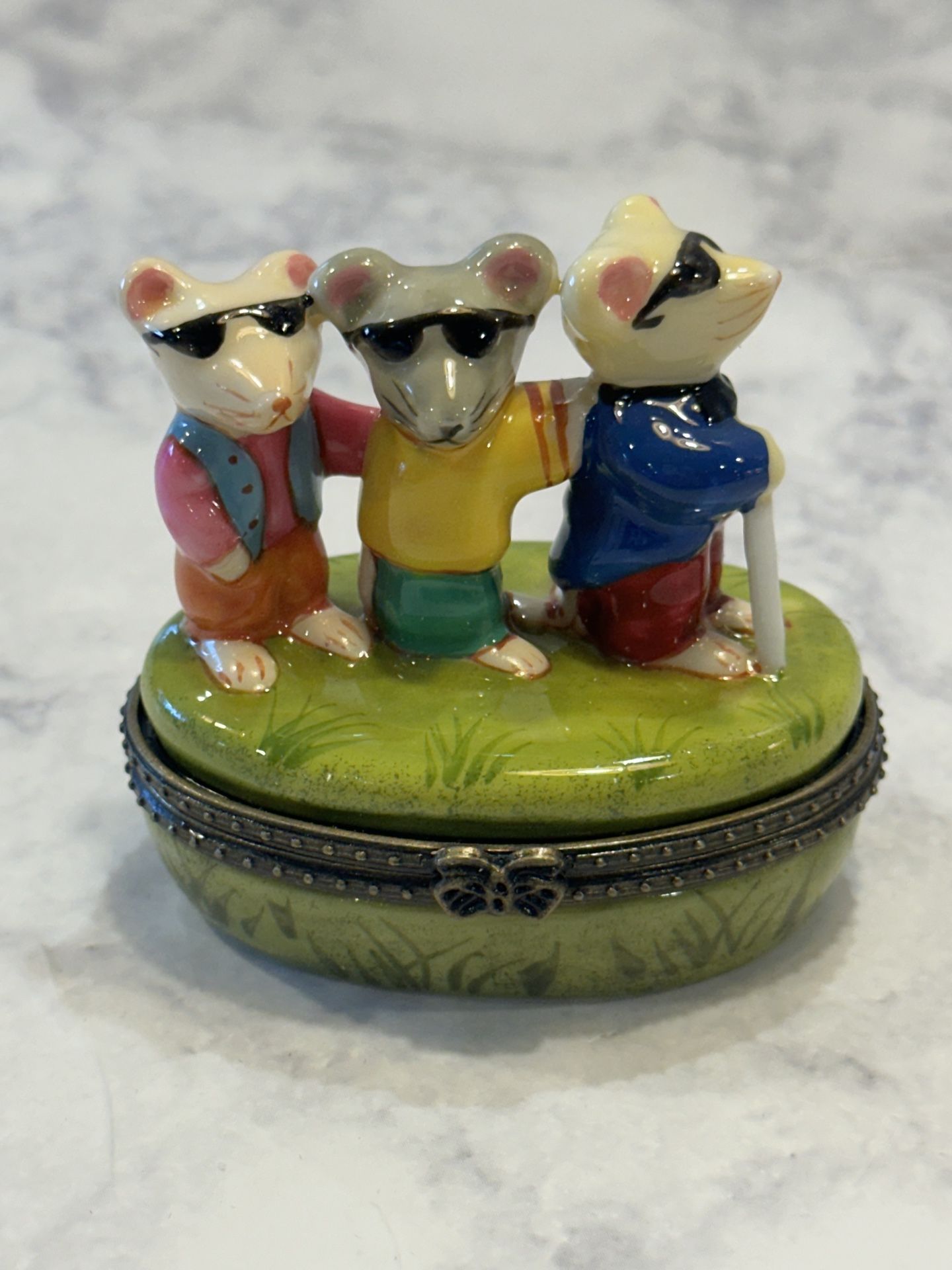 New In Box Ceramic Hinged Trinket Box Three Blind Mice Nursery Rhyme