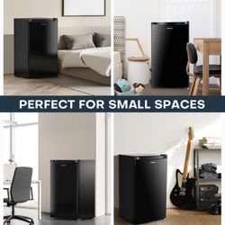  3.2 Cu.Ft Mini Fridge with Freezer, Single Door Mini Fridge, Dorm Fridge, Adjustable Thermostat, Mini Refrigerator for Bedroom, Office, Dorm, Black