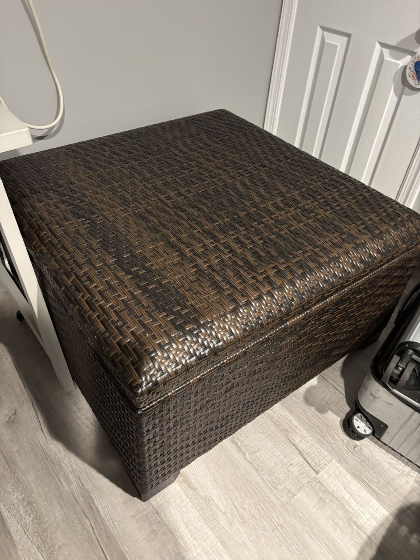 Faux Brown Wicker Coffee Table / Storage Ottoman