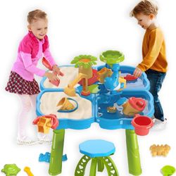 Water Table for Toddlers 3-5, Kids Outdoor Water Table Toys Beach Backyard Summer, DIY Sand Water Sensory Table Toys for Kids
