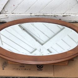 CHERRY WOOD OVAL 30”h X 20”w MIRRORED WALL MEDICINE CABINET 