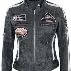 Women's leather motorcycle jacket 3XL