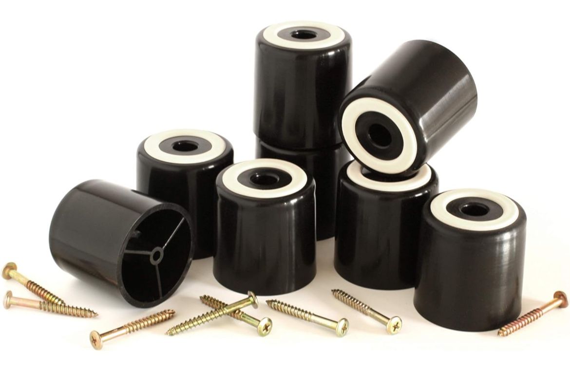 Slipstick 2 Inch Non Slip Furniture Legs (8 Pack) Screw in Floor Protector Feet (2" Tall x 2" Wide) Black Plastic with Rubber Gripper Feet