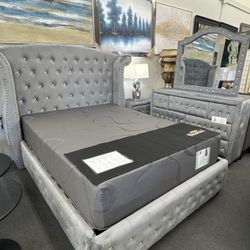 Gray 4PC  Queen Bedroom set (Mattress is not Included)