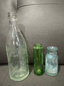 Antique glass med and ink bottles