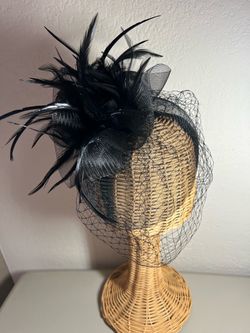 Black Feather Fascinator with Birdcage Veil
