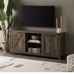 Modern Farmhouse Double Barn Door TV Stand for TVs up to 65 Inches, 58 Inch, Rustic Oak