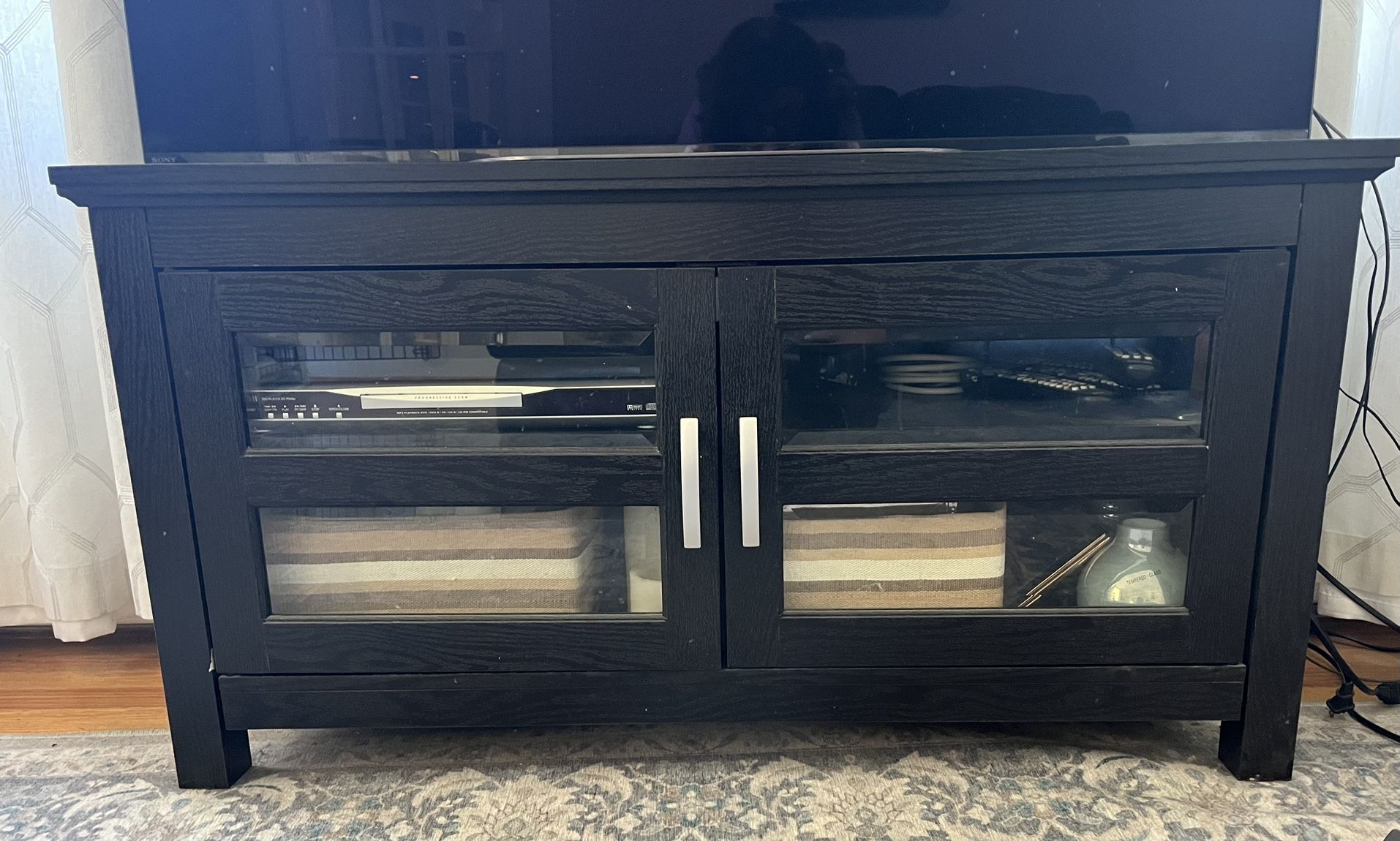 TV Stand - Black With Glass Doors