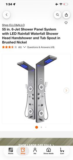 ELLO&ALLO 55in 6-Jet LED Shower Panel System Brushed Nickel