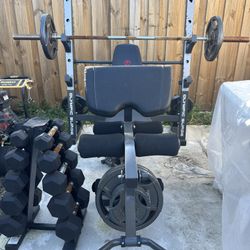 Weight Bench With 255lbs Of Cast Iron Plates
