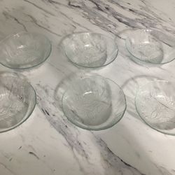 Set Of 6 Glass Bowls - Dishes- Clear With Etching