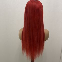 13x6 Straight Human Hair Wig, Customized and Colored Red