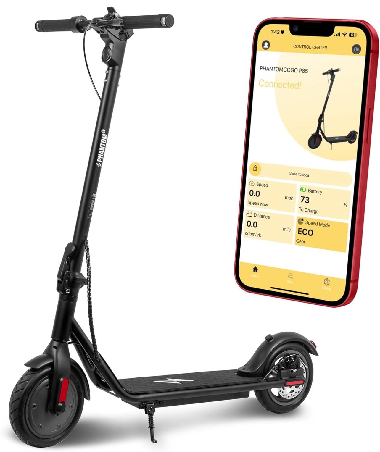 Phantomgogo Electric Scooter for Adults Scooter Foldable E-Scooter with Powerful Motor 15.5 Mph, Intelligent Light, Eco-Friendly, Perfect for Adult Co