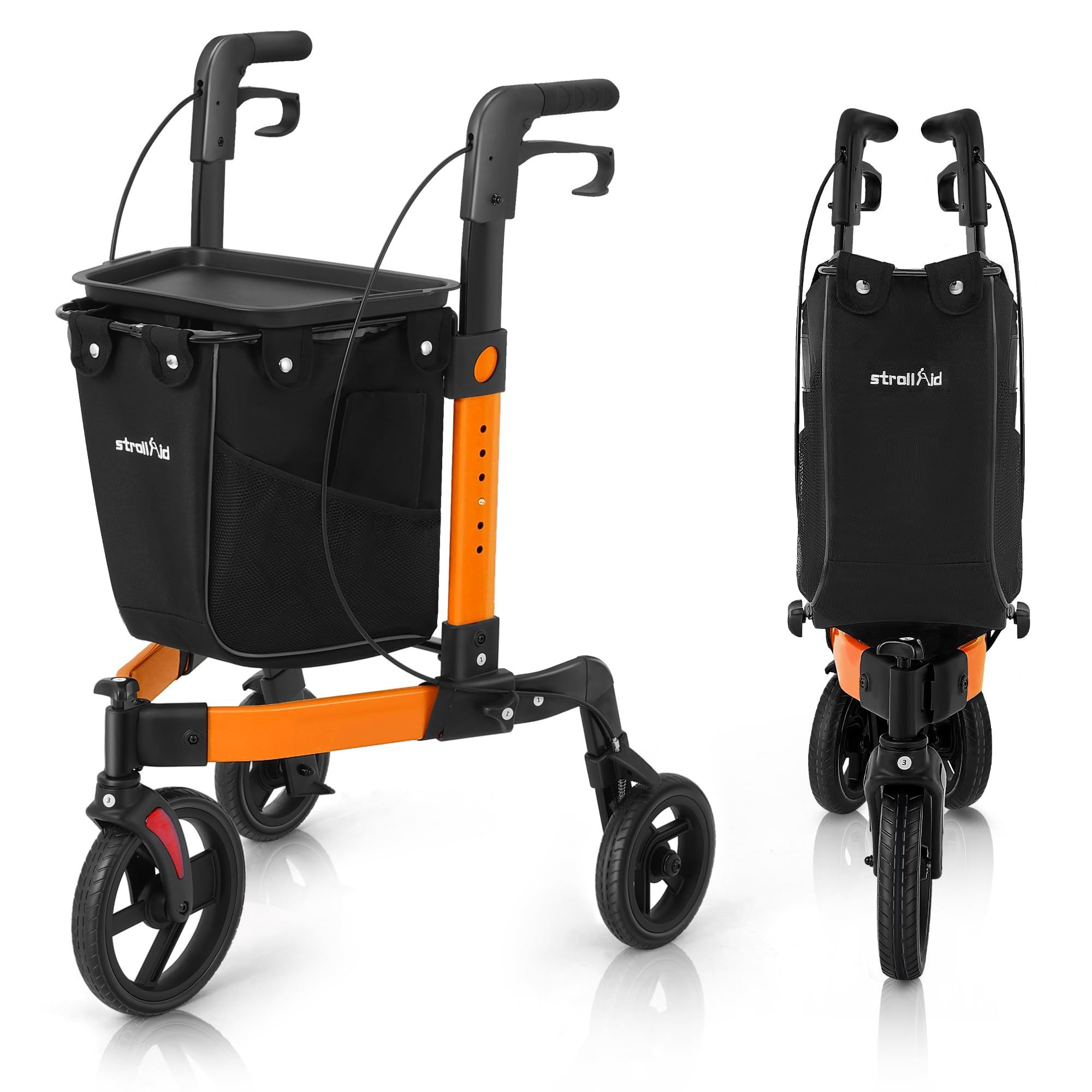 3 Wheel Rollator Walker, Walkers For Seniors, Rollator Walker Lightweight Foldable, With Tray And Large Storage Bag, 10 Inch Tri-Wheel Modern Mobility