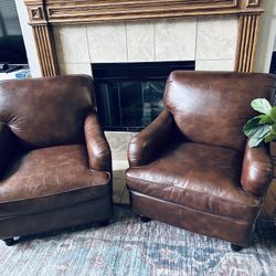 Lane Brown Leather Club Chairs