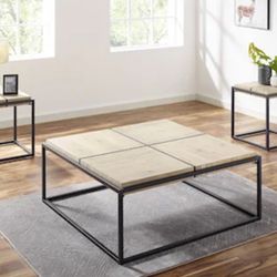 Acacia/Metal Square End Table/ Living Room Table Set
