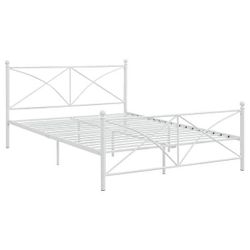 Queen Size White Metal Platform Bed Frame with Headboard – New in Box
