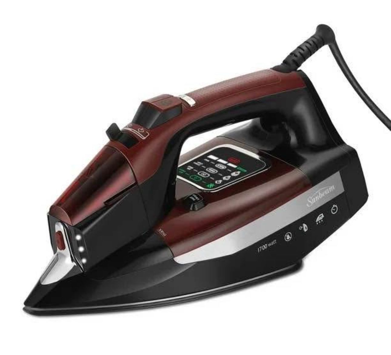 Sunbeamw LED Iron with Ceramic Soleplate, 1700W, 6 LED Lights, Advanced Steam, Burgundy