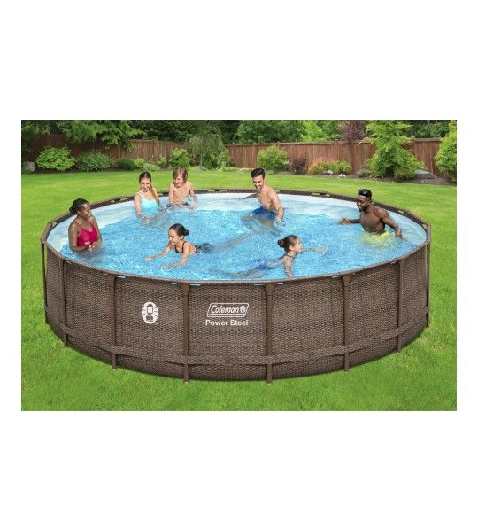 Coleman 18’ x 48” Power Steel Deluxe Series Metal Frame Round Above Ground Pool Set with Filter Pump, Ladder & Pool Cover