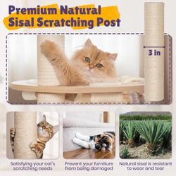 Solid Wood Cat Tree - 56.3" Multi-Level Building Block Cat Tower with Cozy Hammock, Sisal Scratching Posts, Padded Platform, 4 Install Modes, Large Ca